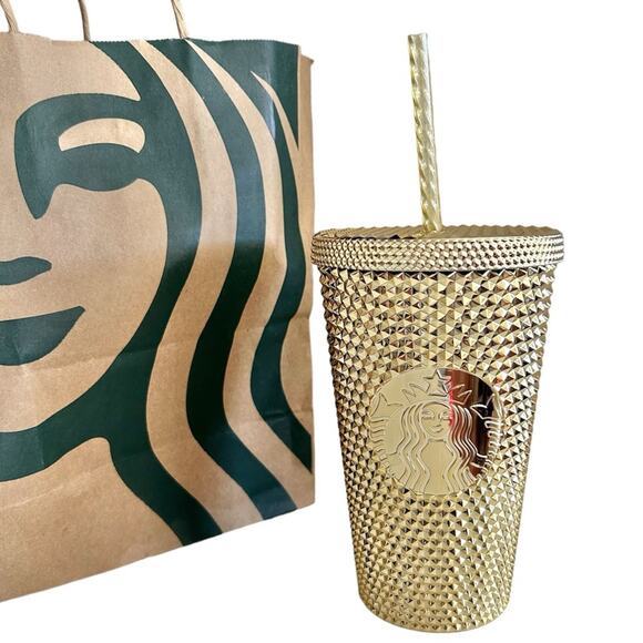 Starbucks Other - Starbucks gold studded cup with straw